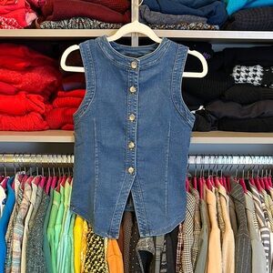 One Up blue button front denim vest size S NWT